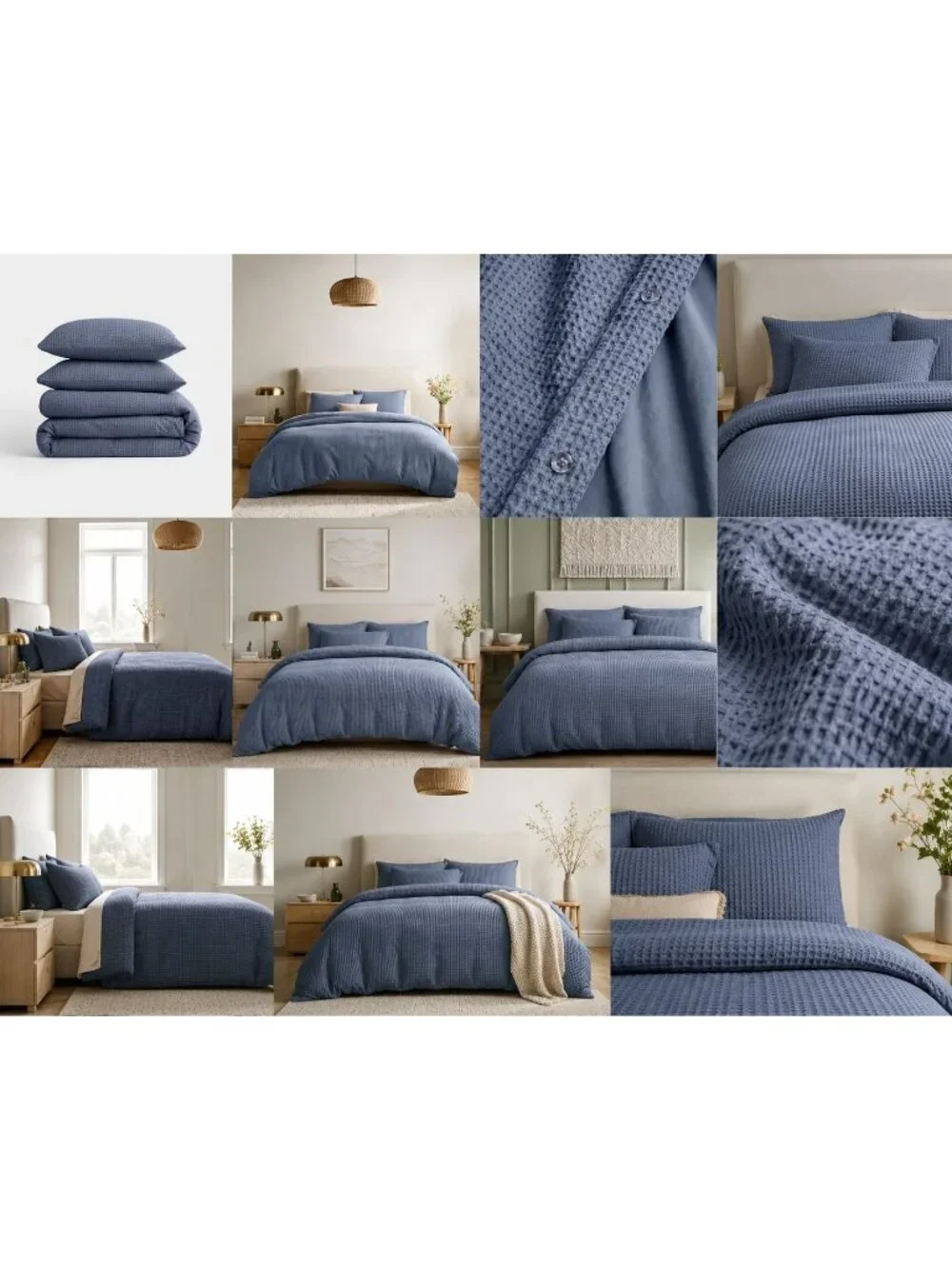 S31 | Quince Organic Luxe Honeycomb Duvet Cover Set King Cal King Indigo NWOT